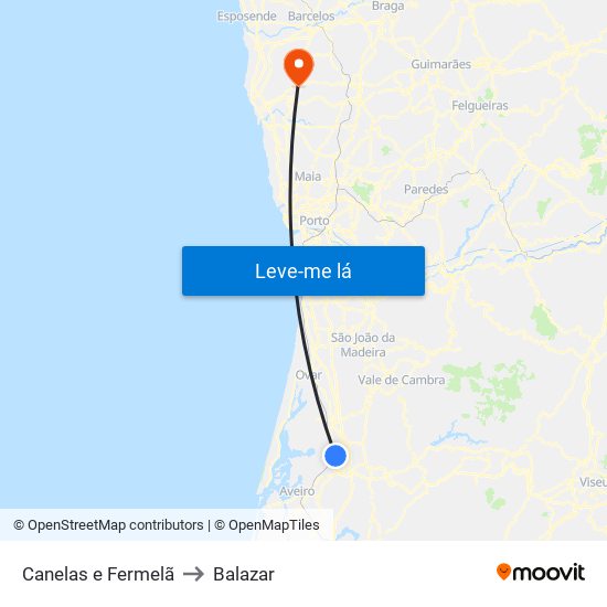 Canelas e Fermelã to Balazar map