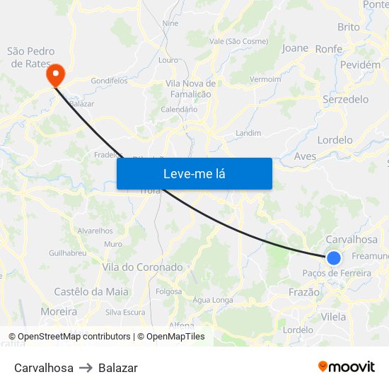 Carvalhosa to Balazar map