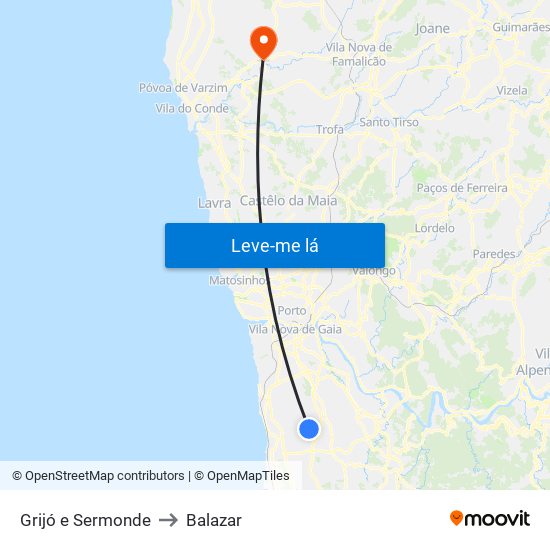 Grijó e Sermonde to Balazar map