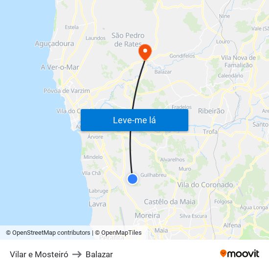Vilar e Mosteiró to Balazar map
