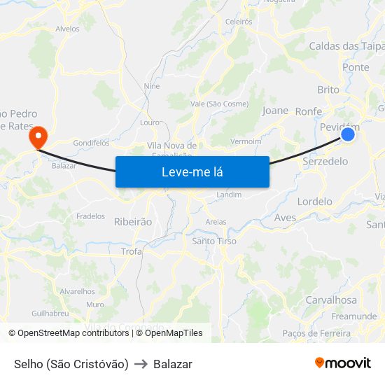 Selho (São Cristóvão) to Balazar map