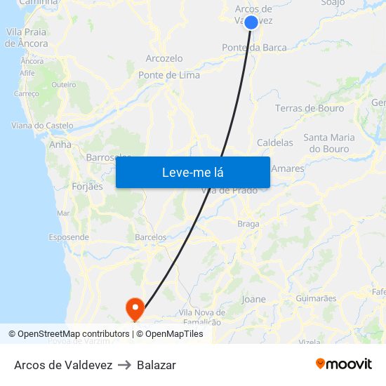 Arcos de Valdevez to Balazar map