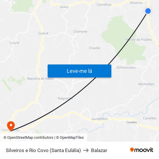 Silveiros e Rio Covo (Santa Eulália) to Balazar map