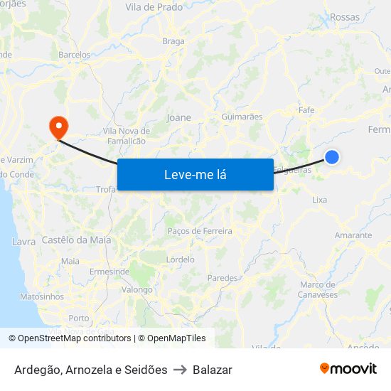 Ardegão, Arnozela e Seidões to Balazar map