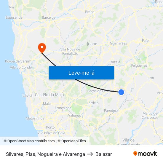 Silvares, Pias, Nogueira e Alvarenga to Balazar map