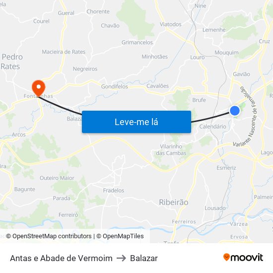 Antas e Abade de Vermoim to Balazar map