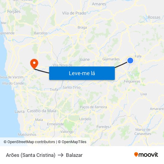 Arões (Santa Cristina) to Balazar map