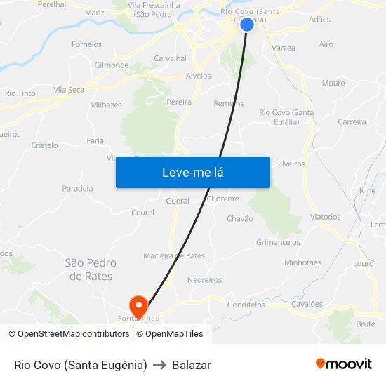 Rio Covo (Santa Eugénia) to Balazar map