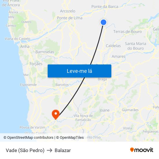 Vade (São Pedro) to Balazar map