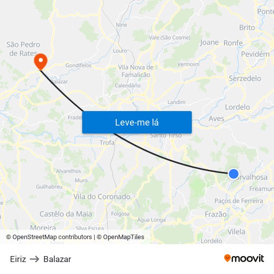 Eiriz to Balazar map