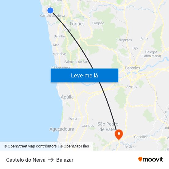 Castelo do Neiva to Balazar map