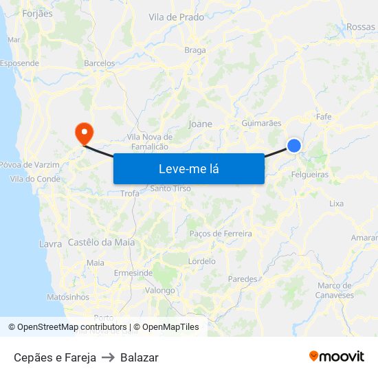 Cepães e Fareja to Balazar map