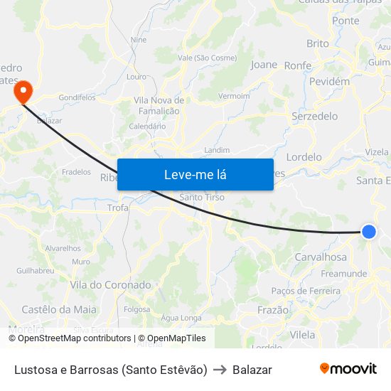 Lustosa e Barrosas (Santo Estêvão) to Balazar map