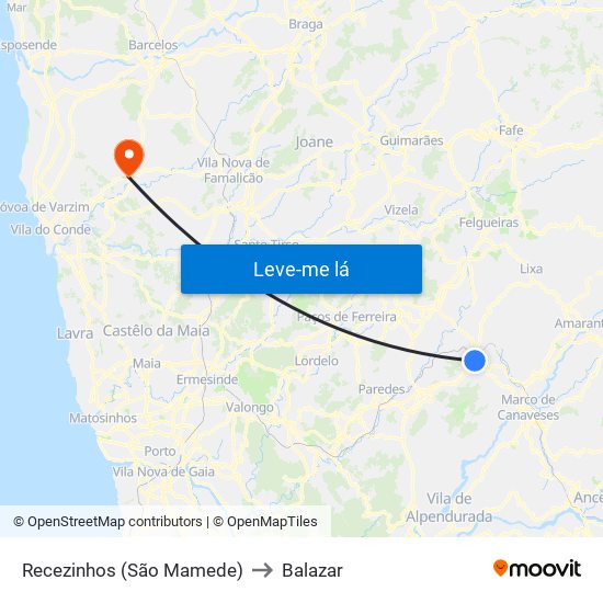 Recezinhos (São Mamede) to Balazar map