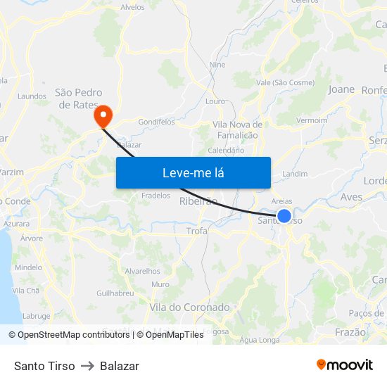 Santo Tirso to Balazar map