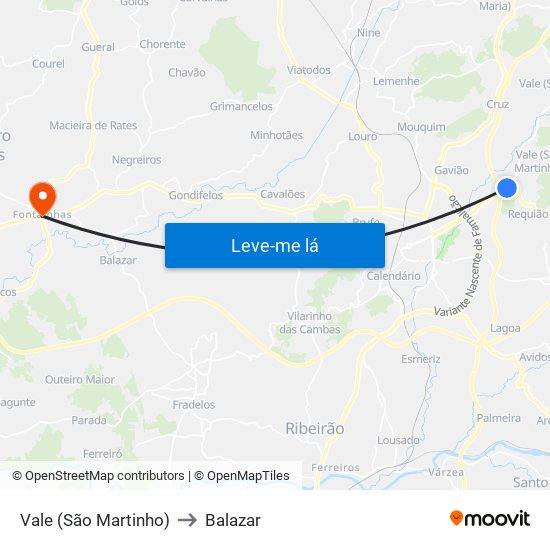 Vale (São Martinho) to Balazar map