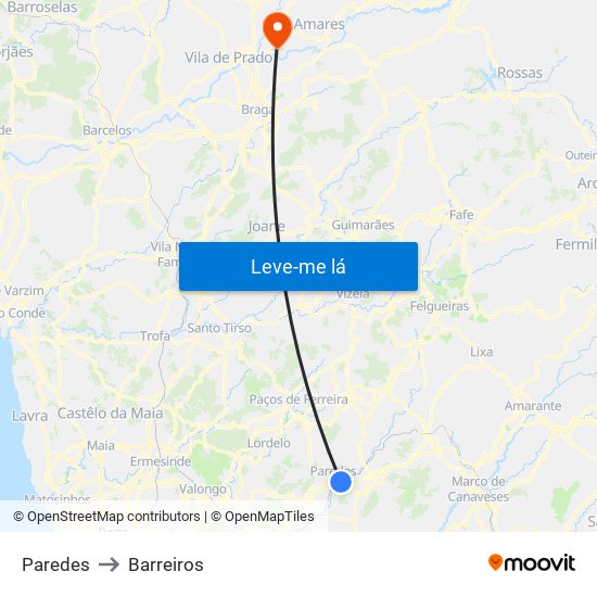 Paredes to Barreiros map