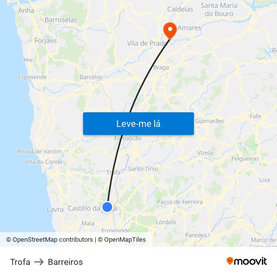 Trofa to Barreiros map