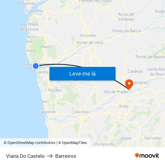 Viana Do Castelo to Barreiros map