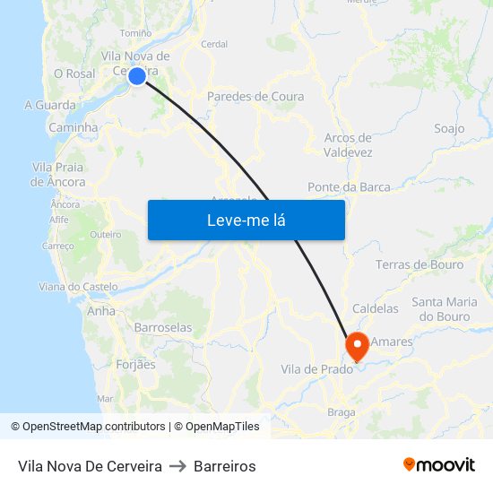 Vila Nova De Cerveira to Barreiros map