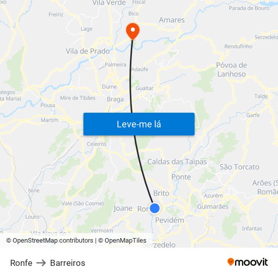 Ronfe to Barreiros map