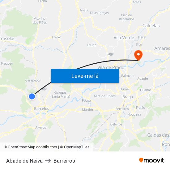 Abade de Neiva to Barreiros map