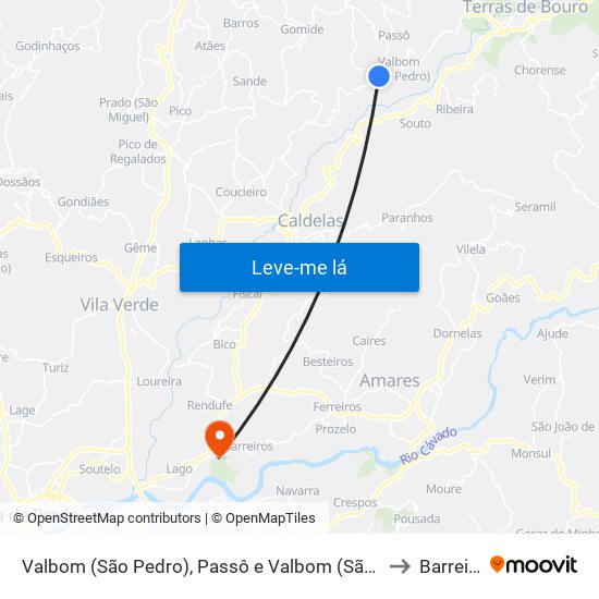 Valbom (São Pedro), Passô e Valbom (São Martinho) to Barreiros map