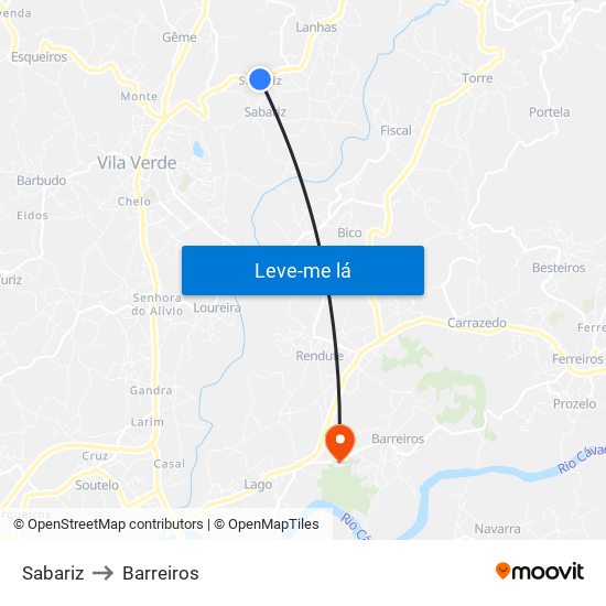 Sabariz to Barreiros map