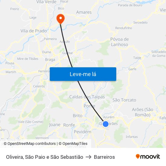 Oliveira, São Paio e São Sebastião to Barreiros map