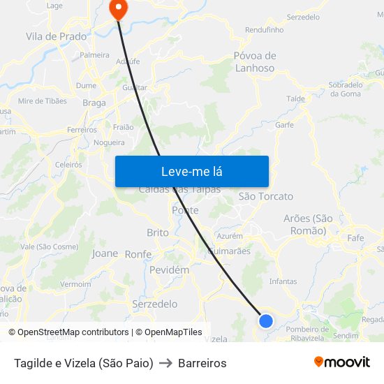 Tagilde e Vizela (São Paio) to Barreiros map