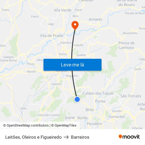 Leitões, Oleiros e Figueiredo to Barreiros map