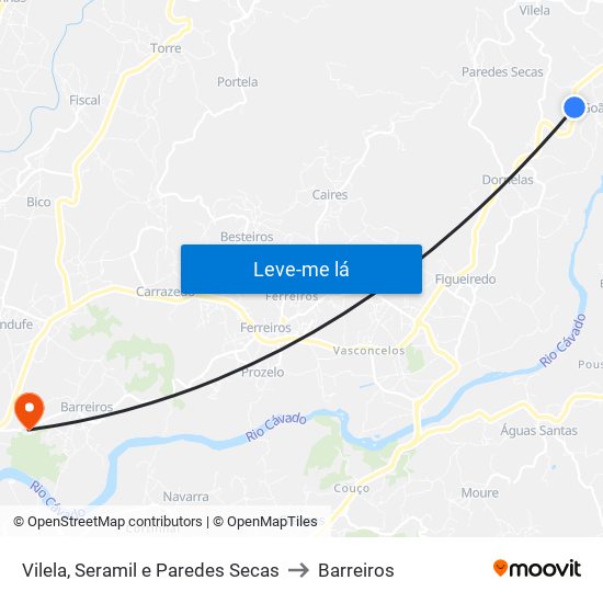 Vilela, Seramil e Paredes Secas to Barreiros map