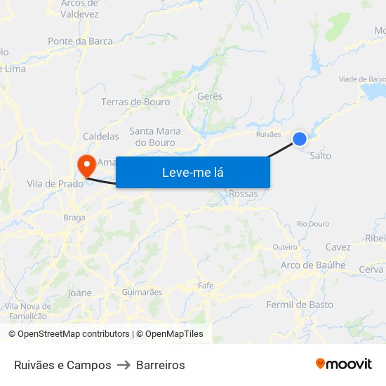 Ruivães e Campos to Barreiros map
