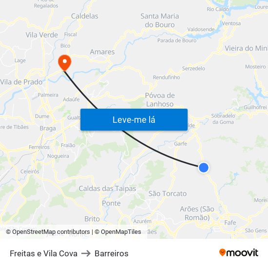 Freitas e Vila Cova to Barreiros map