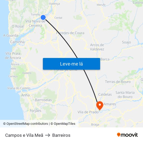 Campos e Vila Meã to Barreiros map