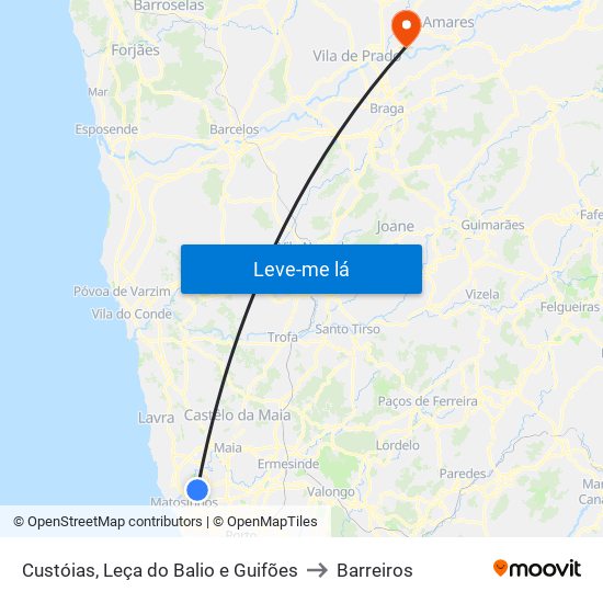 Custóias, Leça do Balio e Guifões to Barreiros map