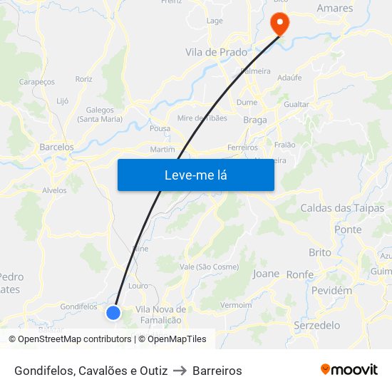 Gondifelos, Cavalões e Outiz to Barreiros map