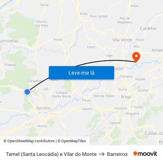 Tamel (Santa Leocádia) e Vilar do Monte to Barreiros map
