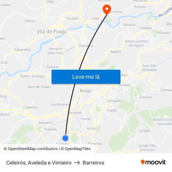 Celeirós, Aveleda e Vimieiro to Barreiros map