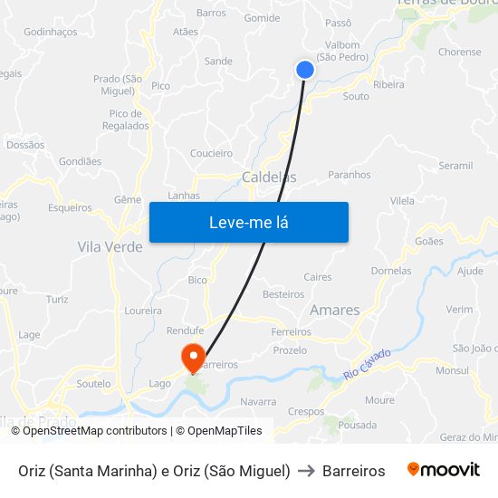 Oriz (Santa Marinha) e Oriz (São Miguel) to Barreiros map