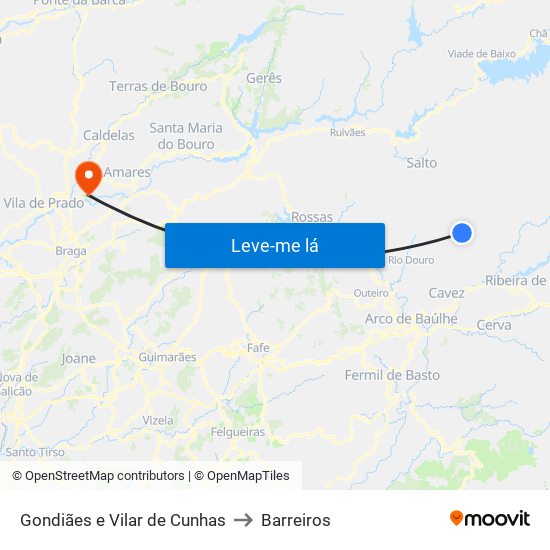 Gondiães e Vilar de Cunhas to Barreiros map