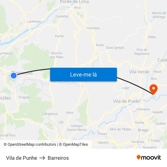Vila de Punhe to Barreiros map