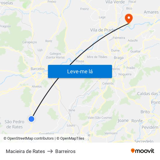 Macieira de Rates to Barreiros map