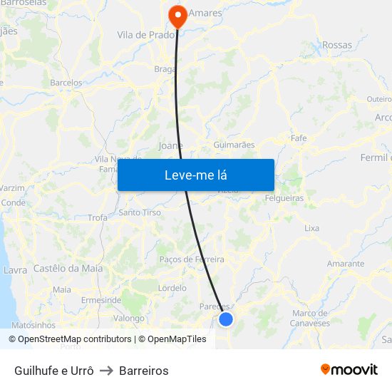 Guilhufe e Urrô to Barreiros map
