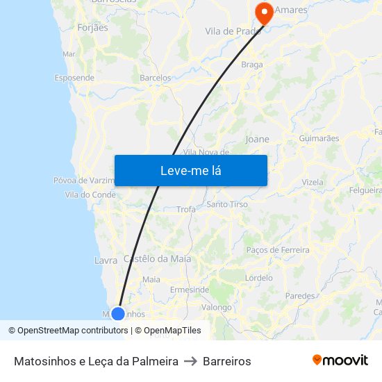 Matosinhos e Leça da Palmeira to Barreiros map