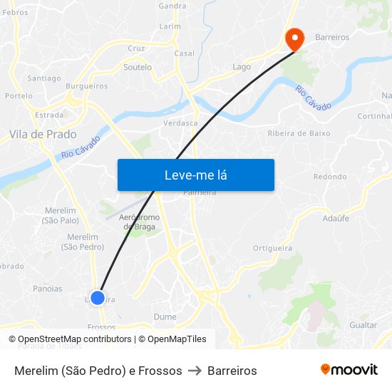Merelim (São Pedro) e Frossos to Barreiros map