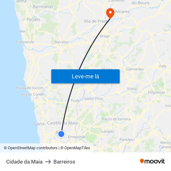 Cidade da Maia to Barreiros map