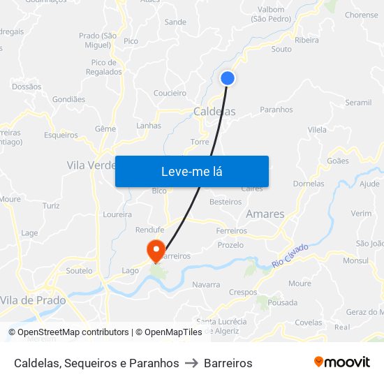 Caldelas, Sequeiros e Paranhos to Barreiros map
