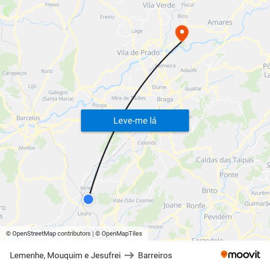 Lemenhe, Mouquim e Jesufrei to Barreiros map