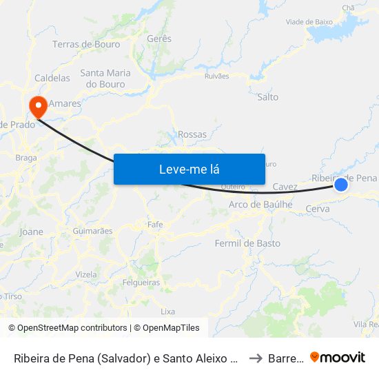 Ribeira de Pena (Salvador) e Santo Aleixo de Além-Tâmega to Barreiros map